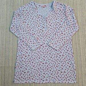 Vintage Victoria's Secret Blue Waffle Knit Roses Pajamas Tunic Mini Dress S